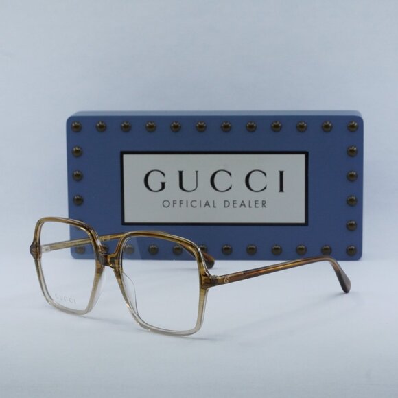 Gucci GG1003O 003 Square Eyeglasses – Striped Brown Crystal Fade 53mm - Picture 1 of 10